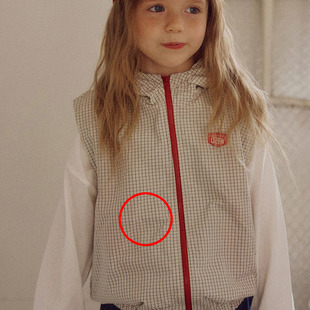 儿童格子拉链连帽马甲 BYMI韩国南大门童装26春款中小童女童286