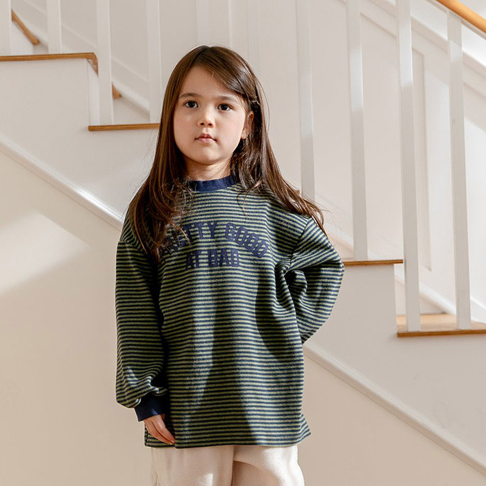 儿童条纹字母宽松长袖T恤 韩国南大门童装2025冬款中大男女童988