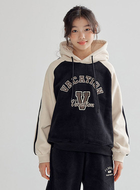 DAWON中大女童字母插肩袖连帽加绒卫衣韩国童装代购25冬款儿童098