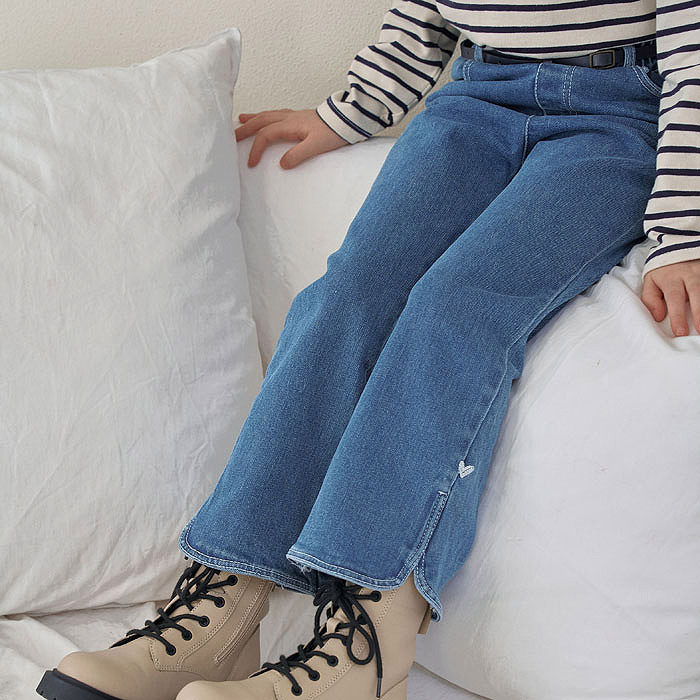 儿童爱心侧开叉牛仔喇叭裤 Momoann韩国童装代购2026春款女童452