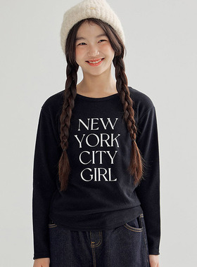 DAWON中大女童短款字母纯色T恤 韩国代购童装25冬款儿童打底衫098