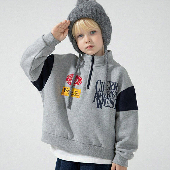 MARO加绒半拉链字母亲子卫衣 韩国代购童装25冬款男女童中大童372