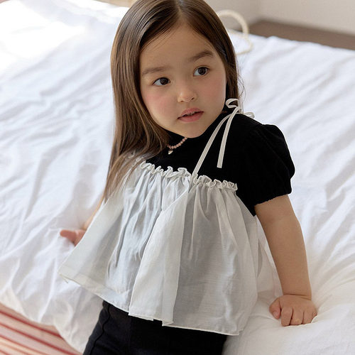 女童小童假两件泡泡短袖T恤 berry韩国童装代购26夏季儿童上衣040