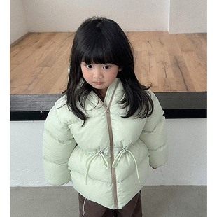 男女童时尚收腰中长款连帽棉袄 Digreen韩国童装代购26冬棉服331