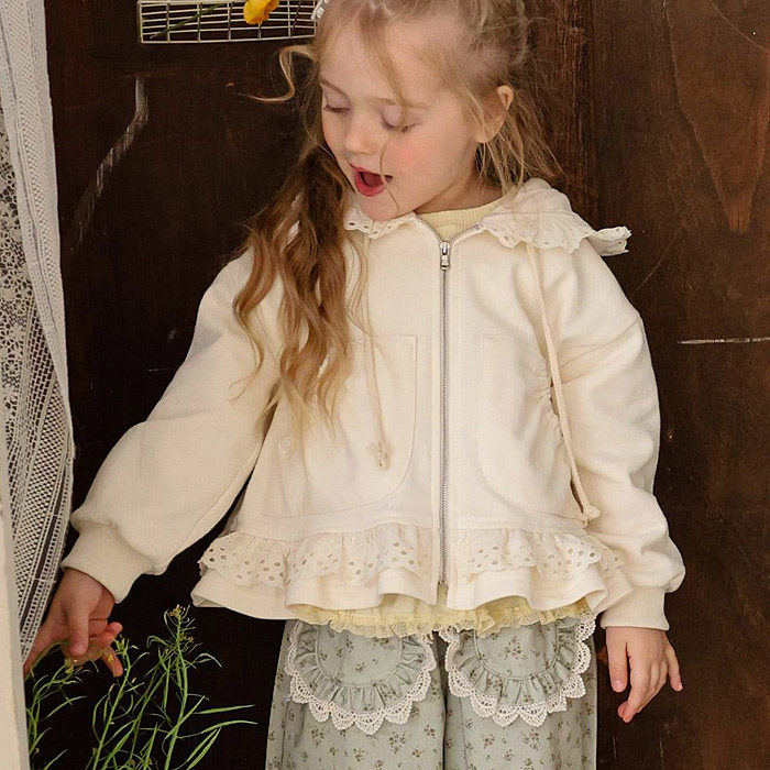 儿童小童甜美荷叶边连帽外套 FLO韩国代购进口童装26春款女童551