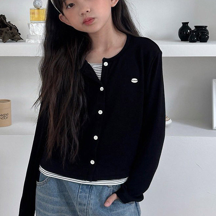 中大童女童短款百搭假两件开衫 MATILDA韩国代购童装26秋外套986
