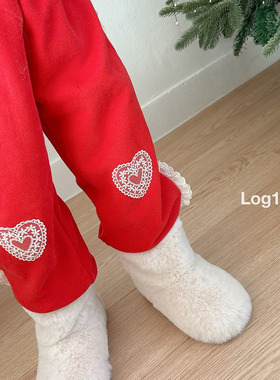 LOG101儿童加绒束脚爱心运动裤 韩国代购童装2025冬款女童卫裤699