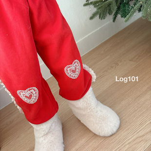 女童卫裤 LOG101儿童加绒束脚爱心运动裤 2025冬款 童装 699 韩国代购