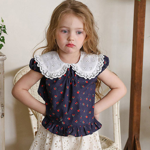小童洋气碎花娃娃翻领衬衫FLO韩国代购南大门童装26夏女童上衣551