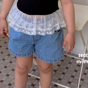 中大童女童蕾蕾丝花边牛仔短裤second韩国进口童装代购26夏款7711