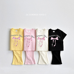 女童小童洋气蝴蝶结喇叭裤两件套装 VIVID韩国代购童装26夏款949