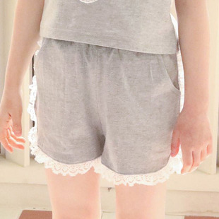 进口童装 26夏中大女童973 VIVIELLY韩国代购 儿童甜美开叉蕾丝短裤