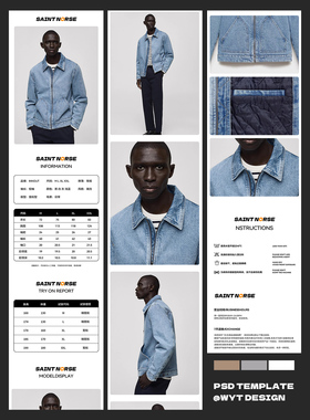 023复古美式天猫淘宝抖店服装详情页模板长图设计PSD源文件PS套版