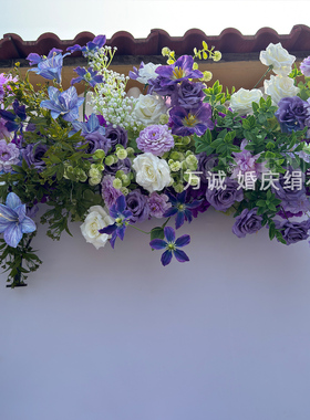 莫奈风紫色奥斯汀门头门头花门楣仿真咖啡店花店店门口橱窗开业花