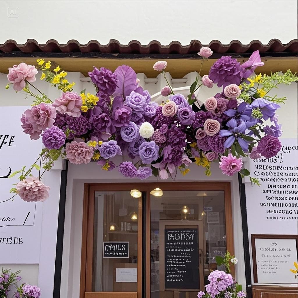 新款玫瑰紫色仿真花束咖啡店花店