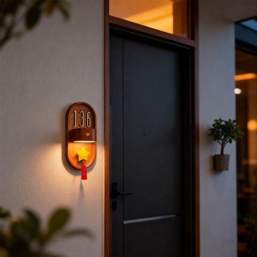 高级感中古风实木智能感应灯创意门牌号码立体数字标识回家定制团