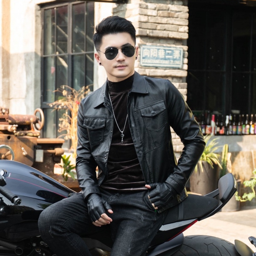 男士韩版修身皮衣夹克