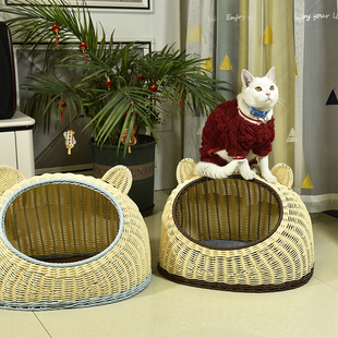 可爱猫窝狗窝四季通用可水洗无异味双色手工宠物笼冬季保暖仿藤编