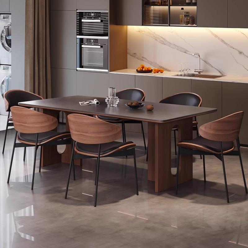 侘寂风餐桌椅组合长方形实木岩板