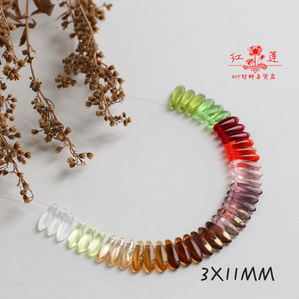 手工DIYBJD饰品发簪材料耳环配件进口捷克琉璃3X11MM牙签珠多色选