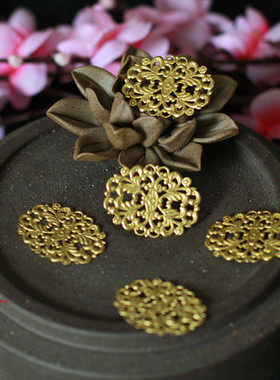 纯铜质椭圆藤纹花片/31X24mm/古风DIY材料/手工发簪步摇配件/cos