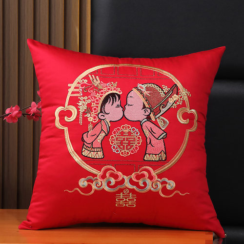 新中式全棉红色喜字结婚抱枕