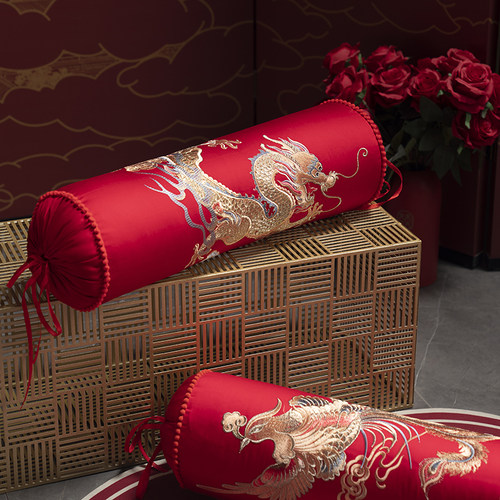 婚庆纯棉刺绣压床小抱枕子孙枕