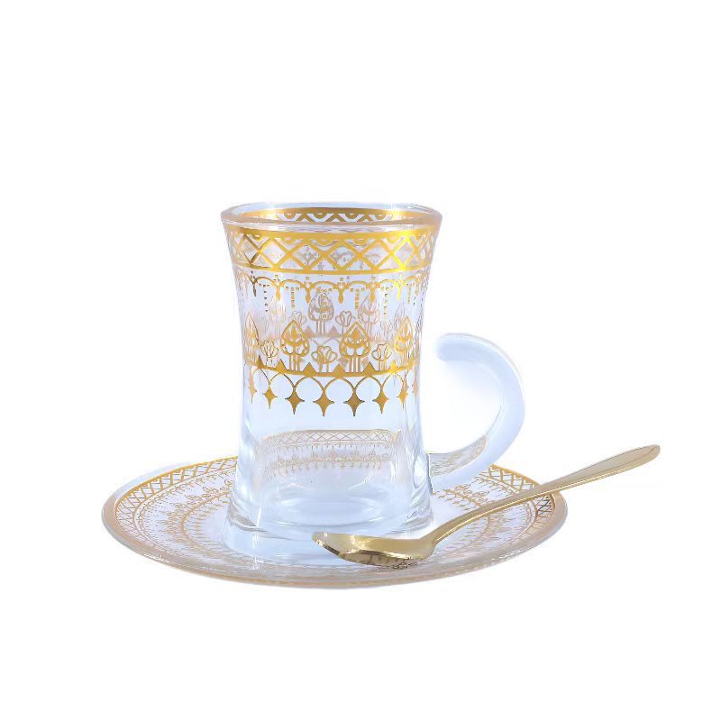 欧式出口土耳其特色图案金红色茶杯碟玻璃咖啡红茶杯礼品套装,餐饮具,玻璃杯,淘宝优惠券,粉丝福利购,淘宝优惠卷