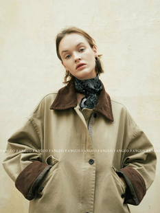 撞色灯芯绒工装 姜涩琪同款 外套女风衣夹克 马思纯 韩国设计师款