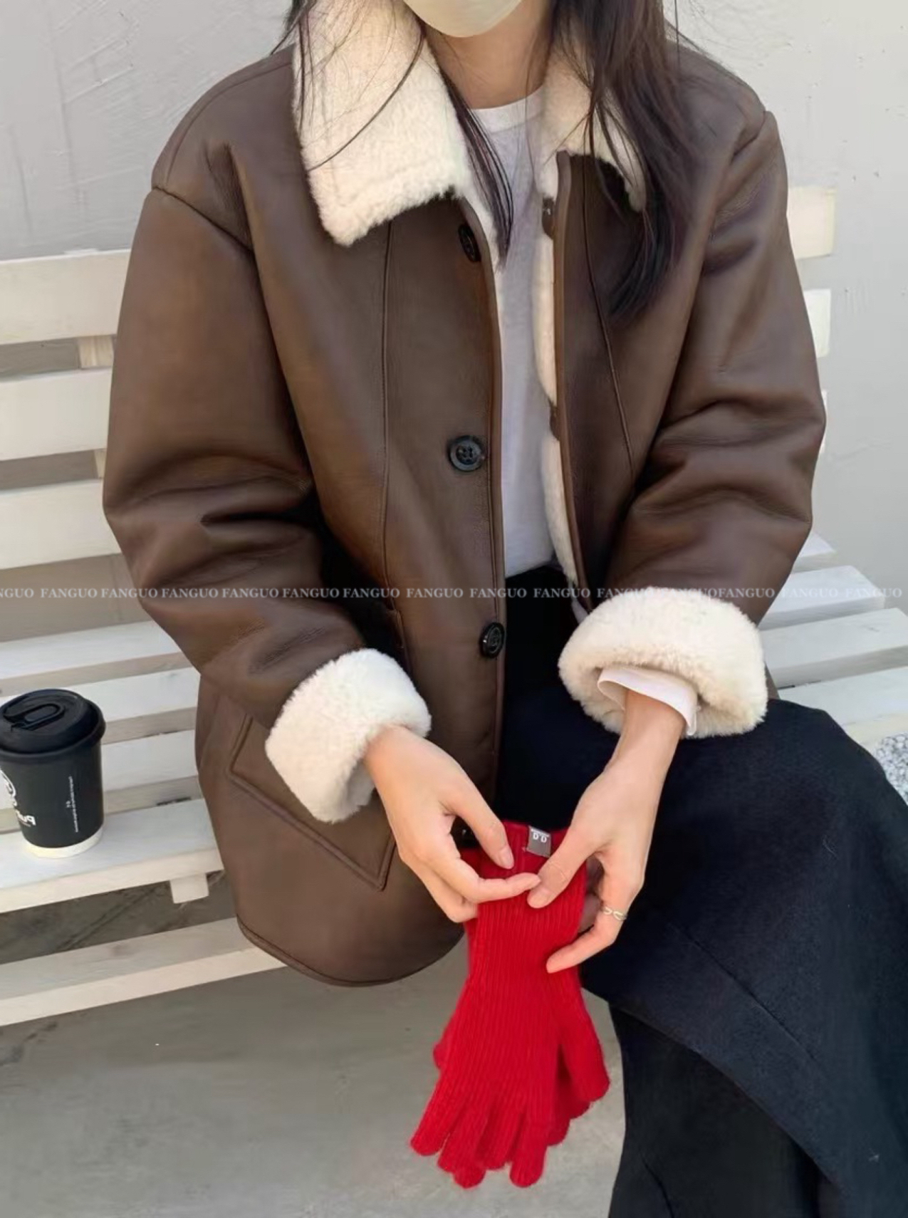 韩国东大门复古仿羊羔毛皮毛一体pu软皮大衣外套女