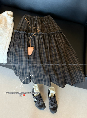 博主都在穿～秋冬太好搭了！复古美拉德格子半身裙女