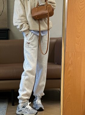 小鹿百搭高腰燕麦色休闲裤