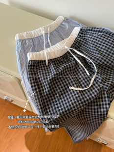 包邮 天使翅膀慵懒风格 拼接抽绳显瘦直筒长裤 子条纹休闲裤 韩国a