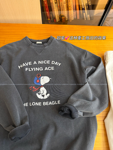 韩国4pi 飞行员史努比重工洗水做旧全棉毛圈休闲卫衣女 爱了