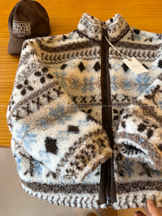 韩国单！巨暖！复古立领费尔岛加厚加绒羊羔绒外套女宽松棉服女