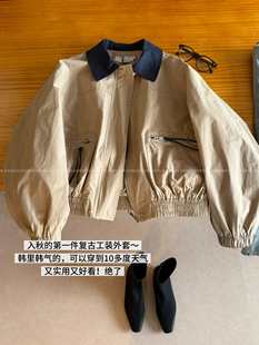 老干部外套！复古巴恩风撞色翻领短外套宽松廓形夹克上衣女