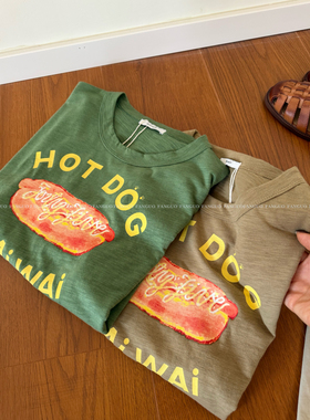【蛋家】hot dog苔藓绿！ins复古竹节棉热狗T恤短袖女包邮