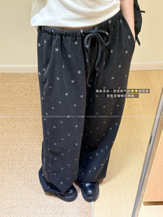 happynoko东大门炒火星星裤～磨毛保暖显瘦直筒束脚休闲裤卫裤女