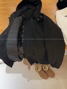 日系韩风休闲大版！90白鸭绒抽绳收腰中长款羽绒服派克服外套女