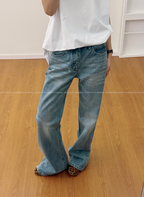 有腔调！无弹～只此一批！随性剪破复古挺括感微喇牛仔裤包邮