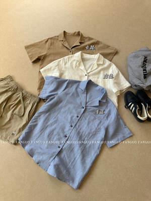 短袖100亚麻松弛感古巴领