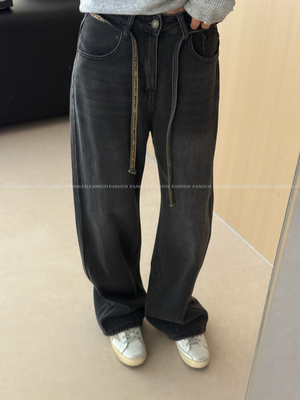 心心念念～烟灰色 巨柔软 水洗复古直筒牛仔裤女