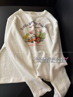 韩国understar* 原厂！复古小花朵 厚实机理感雪花棉长袖T恤女