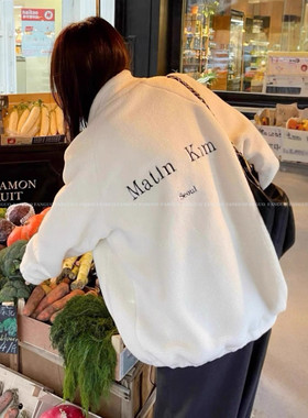 迪丽热巴同款~M*K一件过冬 刺绣logo加厚夹棉摇粒绒羊羔毛外套女