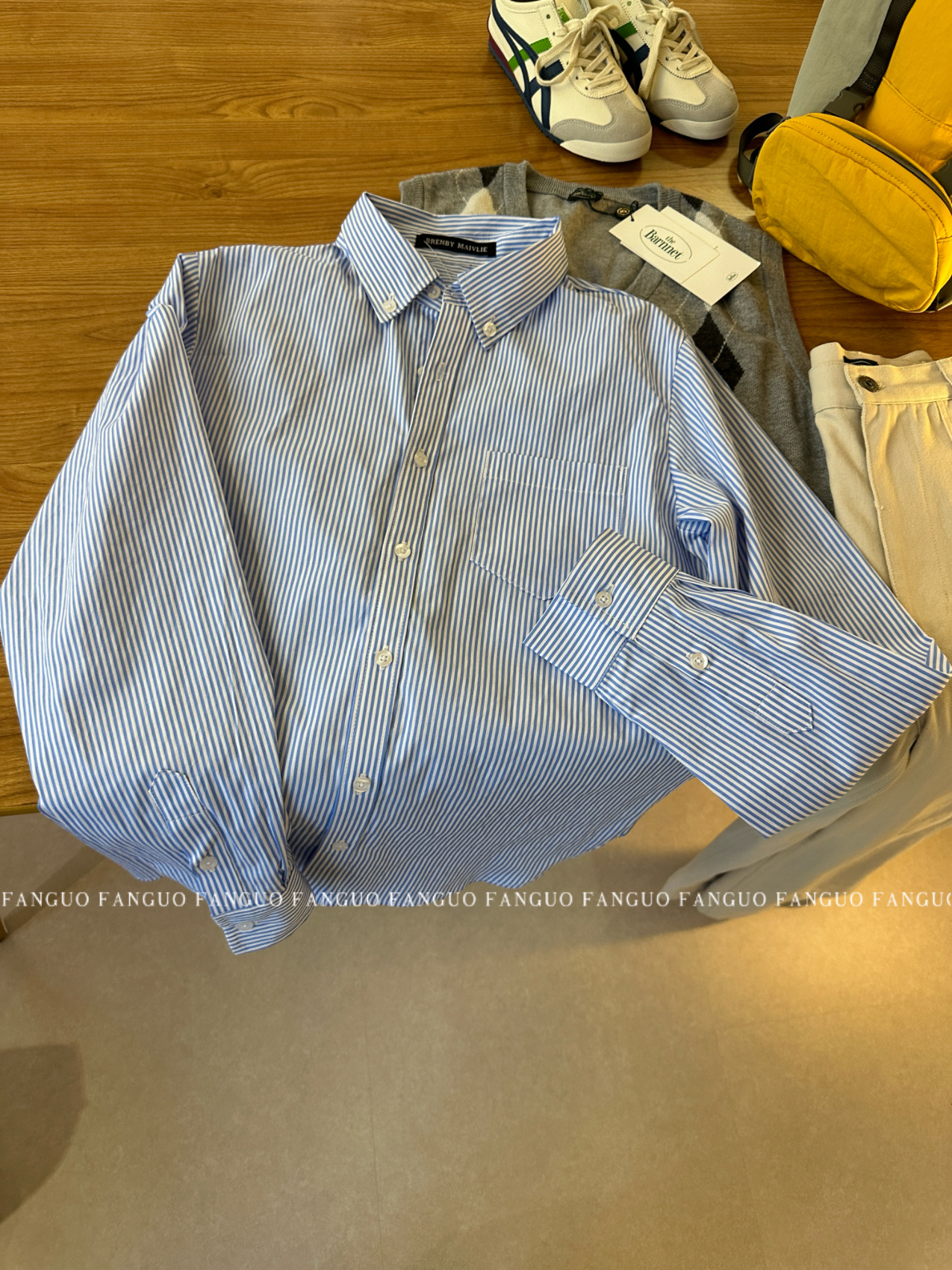 BM！衣柜里缺的那件！复古美式 蓝色条纹衬衫上衣女秋 新款