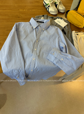 BM！衣柜里缺的那件！复古美式 蓝色条纹衬衫上衣女秋 新款