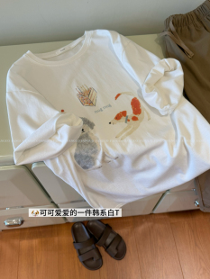 东大门原厂!可可爱爱~蛋糕小狗 全棉宽松休闲短袖T恤女包邮