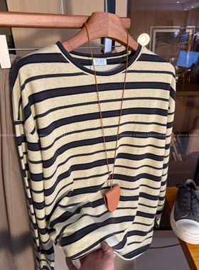 韩国fure 竹节雪花棉厚料 慵懒风随意休闲百搭撞色条纹长袖T女