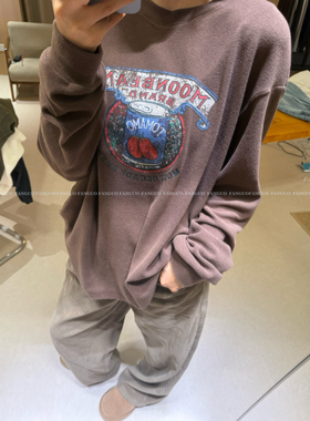 韩国a*m！巨软糯！美拉德磨毛加厚西红柿宽松长袖T恤女