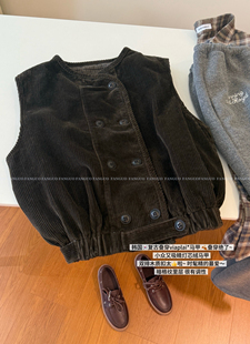 韩国小众 viapl*in复古美拉德灯芯绒双排扣棉服马甲外套女包邮